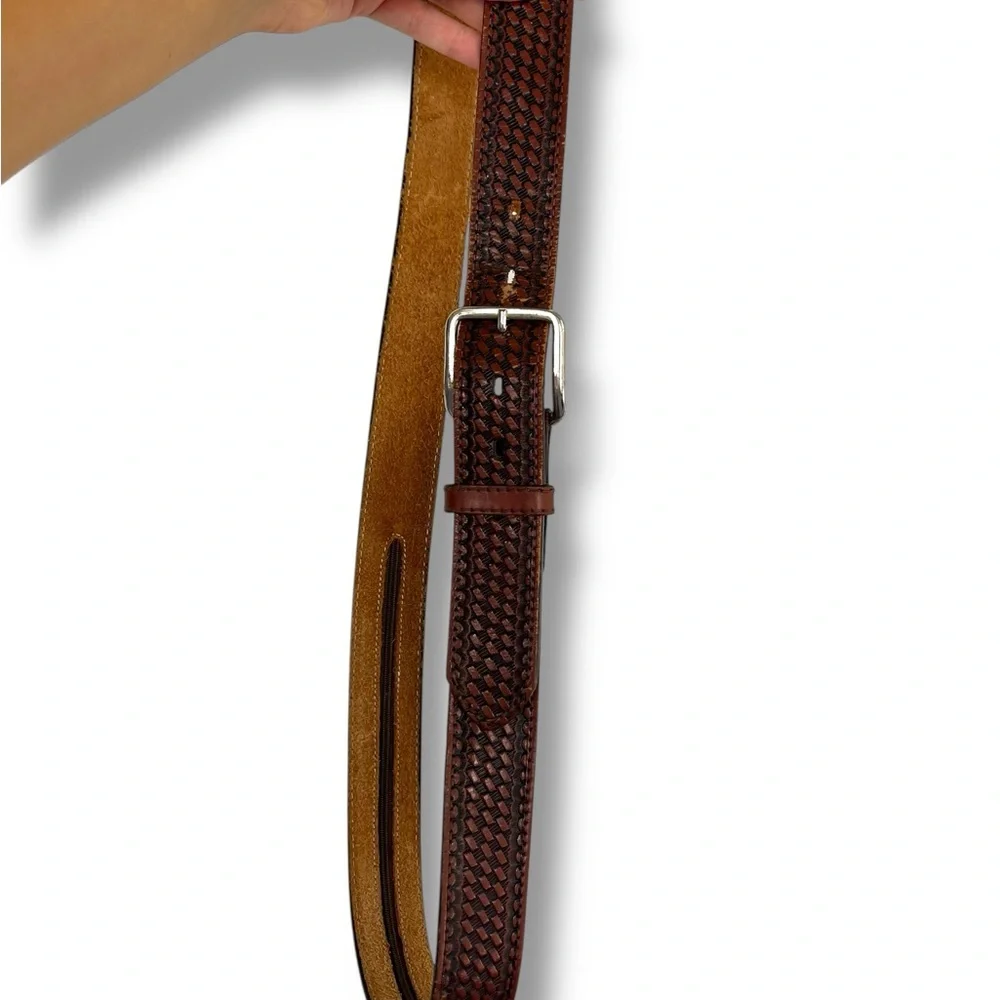 MEN'S HEAVY DUTY BASKET WEAVE WESTERN CASUAL WORK LEATHER BELT Brown 44 Lrg 1.5